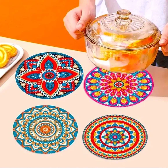 Trivet 6” Round Colorful Hand Crafted Sealed Diamond Art NWT - Picture 2 of 3